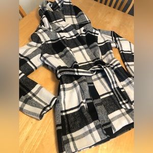 Plaid Mossino Jacket - Draping Hood with buttons and belt